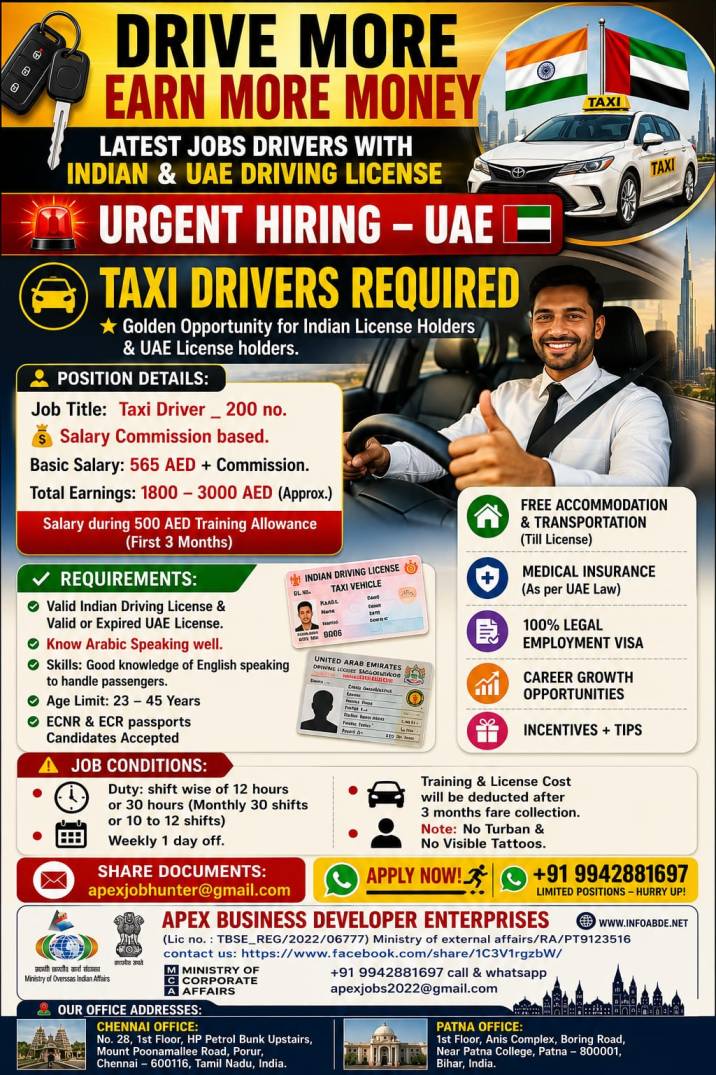 Taxi 🚖 Drivers for UAE - Drive more Earn more money 